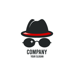 hat logo with sunglasses. classic style hat and glasses vector illustration