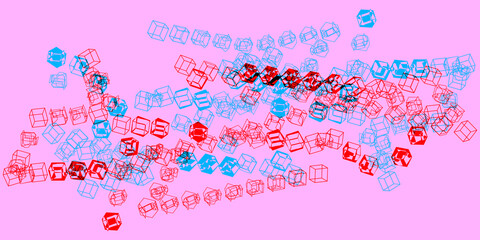 Creative colorful minimalist contemporary art illustration, wall decoration, postcards, album, brochure cover design. Playful composition of abstract shapes and curves. Red blue pink colored print.