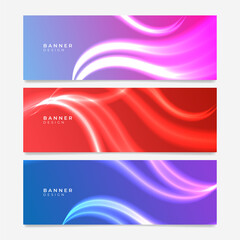 Colorful web banner with wave shapes. Collection of horizontal promotion banners with gradient colors and abstract geometric backdrop. Header design. Vibrant coupon template.