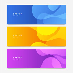 Naklejka premium Abstract blue yellow purple banner design web template set. Horizontal header web banner. Colorful web banner. Promotion banners with gradient colors and abstract geometric backdrop.