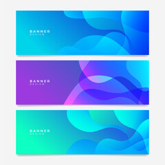 Obraz premium Abstract blue banner design web template set. Horizontal header web banner. Colorful web banner. Promotion banners with gradient colors and abstract geometric backdrop.