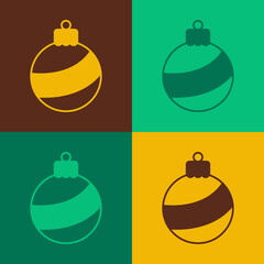 Pop art Christmas ball icon isolated on color background. Merry Christmas and Happy New Year. Vector