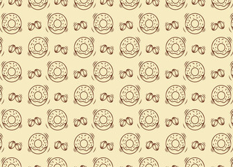 Fototapeta na wymiar abstract wallpaper with coffee bean and donut pattern. simple background coffee and donut theme .unique wallpaper for coffee and donut business