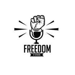 microphone logo with clenched fist.free speech logo