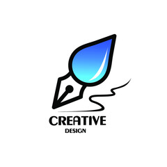 pen and water logo. vector combination of abstract water with pen head.suitable for art gallery identity.applications.and more