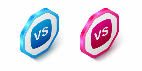 Isometric VS Versus battle icon isolated on white background. Competition vs match game, martial battle vs sport. Hexagon button. Vector