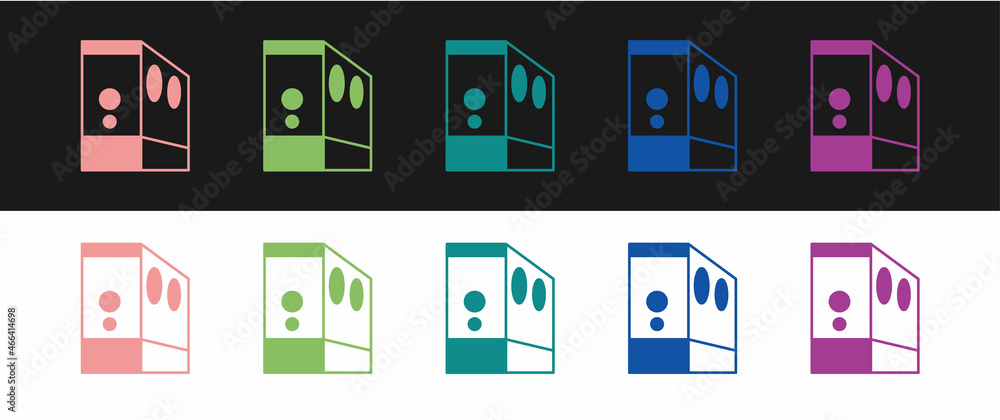 Poster set case of computer icon isolated on black and white background. computer server. workstation. vect