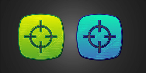Green and blue Target sport icon isolated on black background. Clean target with numbers for shooting range or shooting. Vector