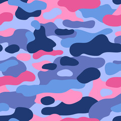 Blue camouflage seamless pattern background.