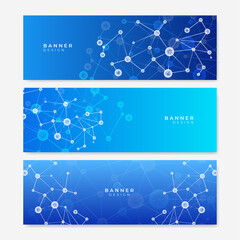 Website header or banner design with hexagons pattern. Geometric abstract background with simple hexagonal elements. Medical, technology or science design.