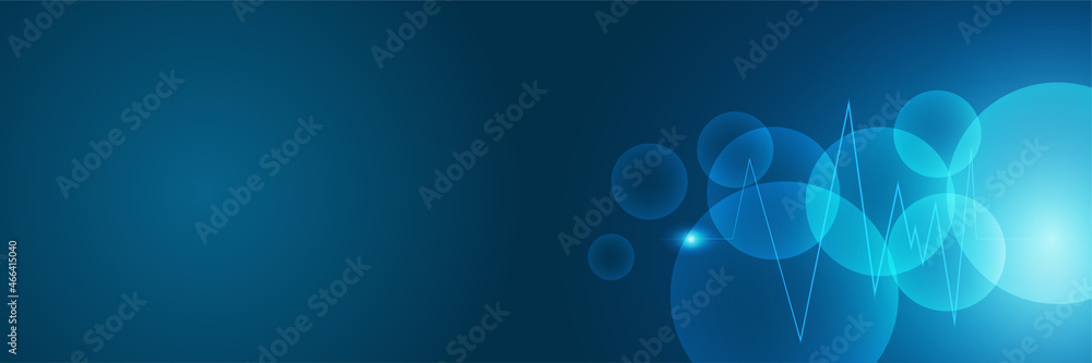 Poster abstract modern blue banner background design with health icons and symbols. template design with co