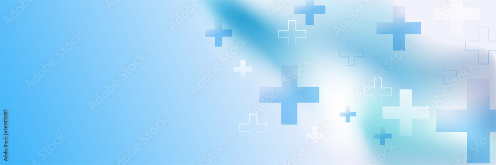 Poster abstract modern blue banner background design with health icons and symbols. template design with co