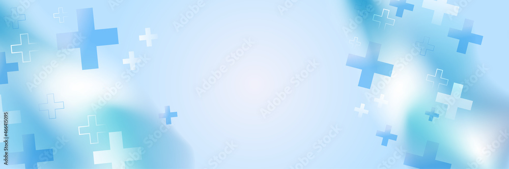 Poster abstract modern blue banner background design with health icons and symbols. template design with co