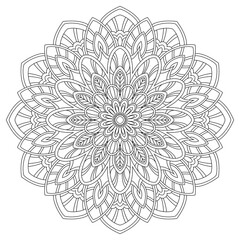 Geometric flower. Contour drawing of a mandala on a white background. Vector illustration