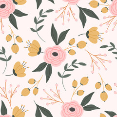 Floral seamless pattern for textile, fabric. Abstract floral background. Pretty floral wallpaper. - 466416465