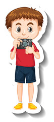 Boy holding camera cartoon character sticker