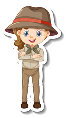 Girl in safari outfit cartoon character sticker