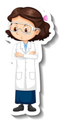 Cartoon character sticker with a girl in science gown