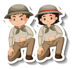 Couple kids wear safari outfit cartoon character sticker