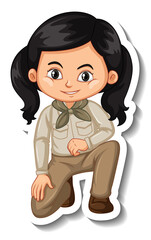 Girl in safari outfit cartoon character sticker