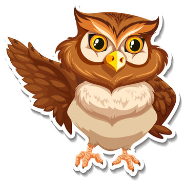Brown owl bird cartoon character sticker