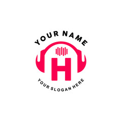 logo letter H music. vector illustration of letter H and headset icon with tone graphic. suitable for application logos, music studios, music industry and others