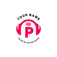 logo letter P music. vector illustration of letter P and headset icon with tone graphic. suitable for application logos, music studios, music industry and others