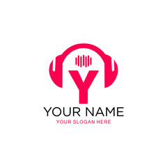 logo letter Y music. vector illustration of letter Y and headset icon with tone graphic. suitable for application logos, music studios, music industry and others