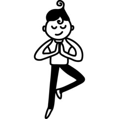 black and white tree yoga line icon