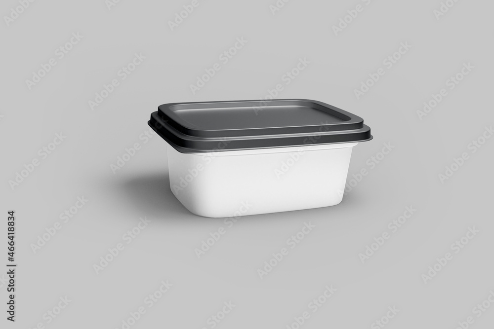 Poster empty blank plastic food container mock up isolated on a grey background. 3d rendering.
