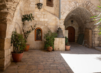 Small  quiet courtyard in Christian quarters in the old city of Jerusalem, Israel