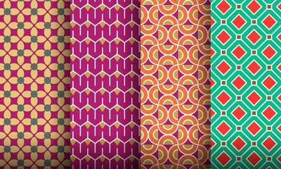 Set of Abstract Geometric Ethnic Patterns in Various Colors Vector Background Design for Fabric Motif Print