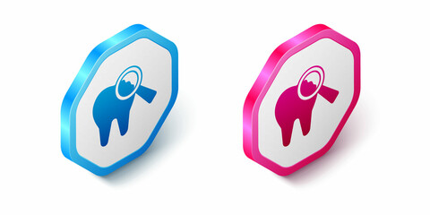 Isometric Broken tooth icon isolated on white background. Dental problem icon. Dental care symbol. Hexagon button. Vector
