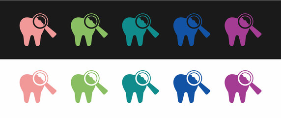 Set Broken tooth icon isolated on black and white background. Dental problem icon. Dental care symbol. Vector
