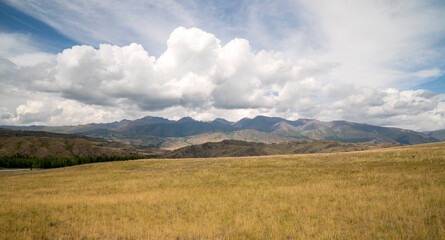 beautiful cloud, field and mountains