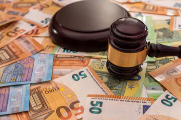 Judge gavel on euro banknotes