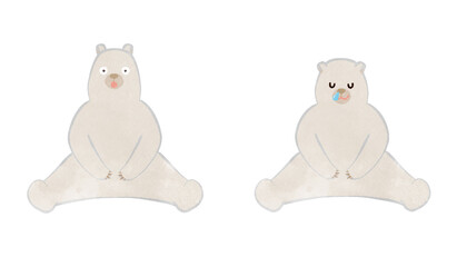 Illustration set of surprised polar bears and sleeping polar bears