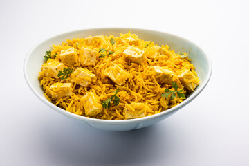 Paneer Pulav or cottage cheese fried rice