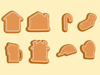 Gingerbread Cookies Of Different Shapes On Pastel Yellow Background.