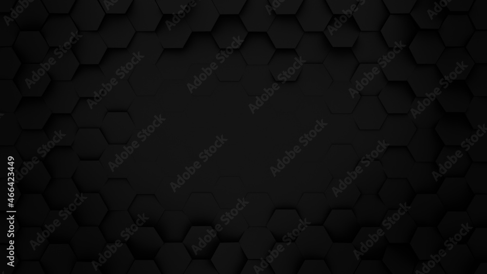 Poster black hexagonal honeycomb background 3d render