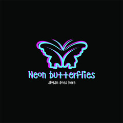 neon butterfly logo. abstract illustration of neon color butterfly. suitable for identification nightclubs, bars and others