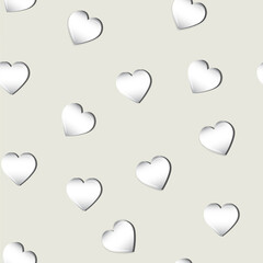 Seamless Glossy Heart Pattern Background In Gray Color.