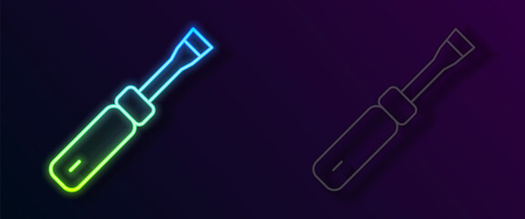 Glowing neon line Screwdriver icon isolated on black background. Service tool symbol. Vector