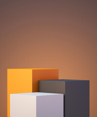 3d product podium mock up background for presentation with orange background; 3d rendering