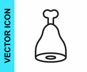 Black line Chicken leg icon isolated on white background. Chicken drumstick. Vector