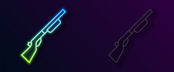 Glowing neon line Hunting gun icon isolated on black background. Hunting shotgun. Vector