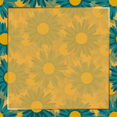 レトロな緑花の背景　正方形　ゴールド枠