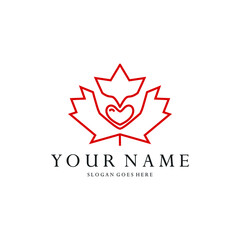 maple leaf logo and hands.canada abstract vector illustration and hands