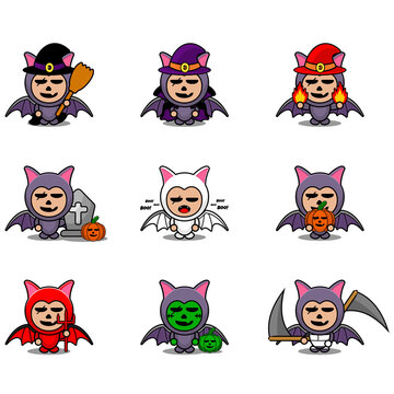 vector cartoon character cute bat animal mascot costume set halloween bundle