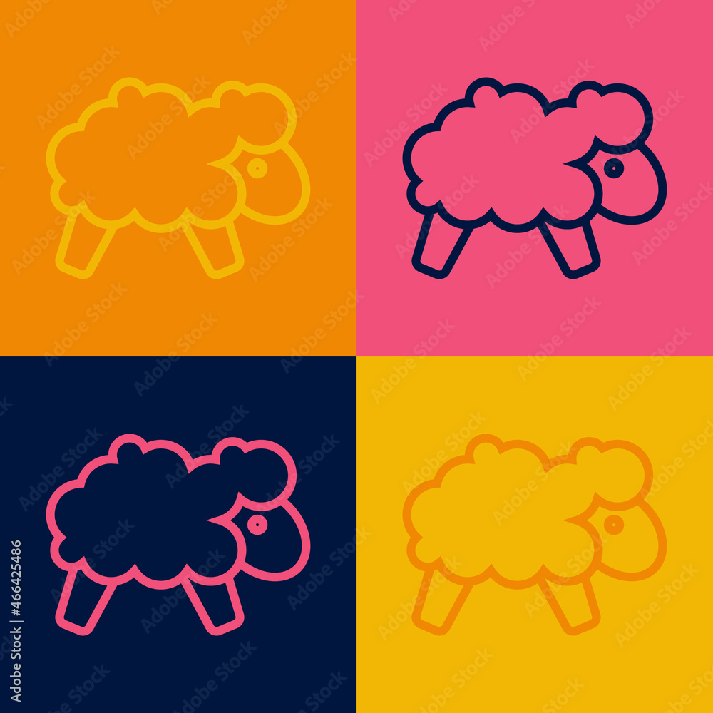 Poster pop art line sheep icon isolated on color background. counting sheep to fall asleep. vector
